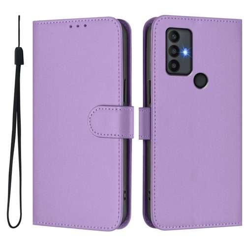 For TCL 30 SE Skin Feel Solid Color Leather Phone Case with Lanyard(Lavender Purple)