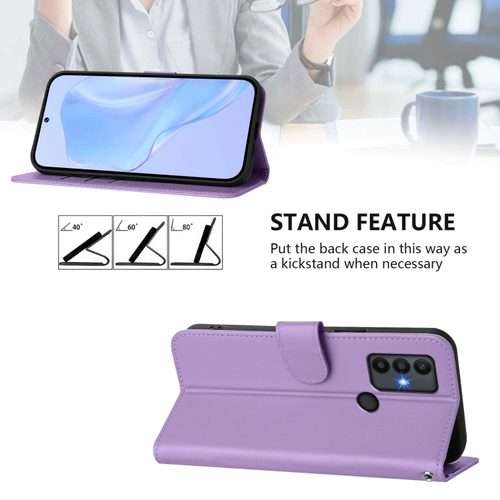 For TCL 30 SE Skin Feel Solid Color Leather Phone Case with Lanyard(Lavender Purple)