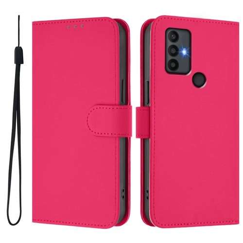 For TCL 30 SE Skin Feel Solid Color Leather Phone Case with Lanyard(Rose Red)