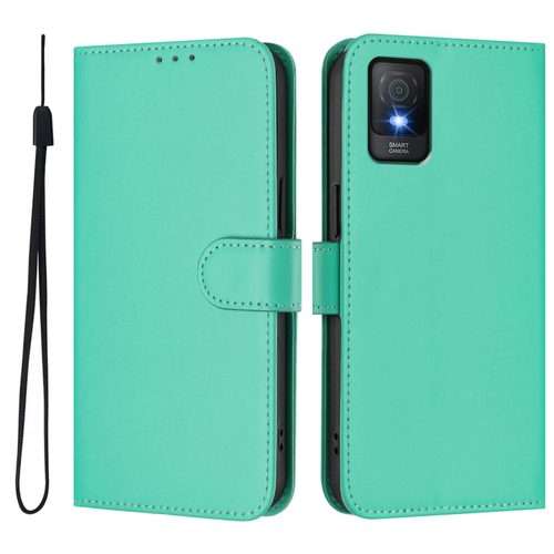 For TCL 403 Skin Feel Solid Color Leather Phone Case with Lanyard(Green)