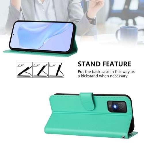 For TCL 403 Skin Feel Solid Color Leather Phone Case with Lanyard(Green)