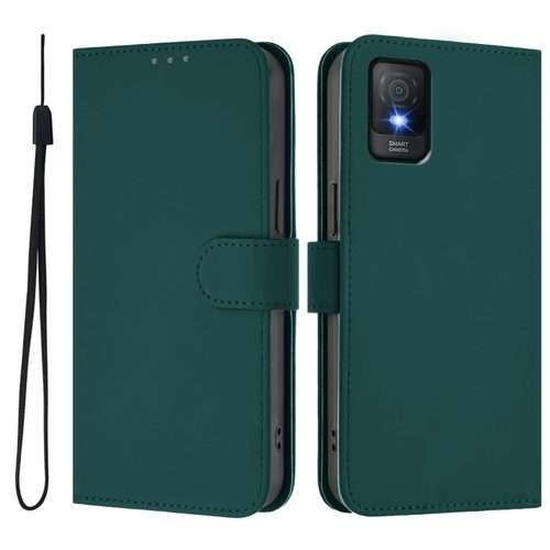 For TCL 403 Skin Feel Solid Color Leather Phone Case with Lanyard(Dark Green)