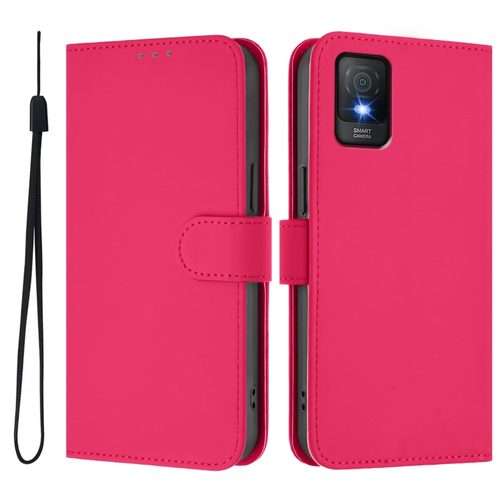 For TCL 403 Skin Feel Solid Color Leather Phone Case with Lanyard(Rose Red)