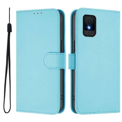 For TCL 502 Skin Feel Solid Color Leather Phone Case with Lanyard(Sky Blue)