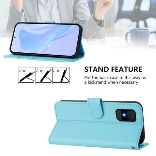 For TCL 502 Skin Feel Solid Color Leather Phone Case with Lanyard(Sky Blue)