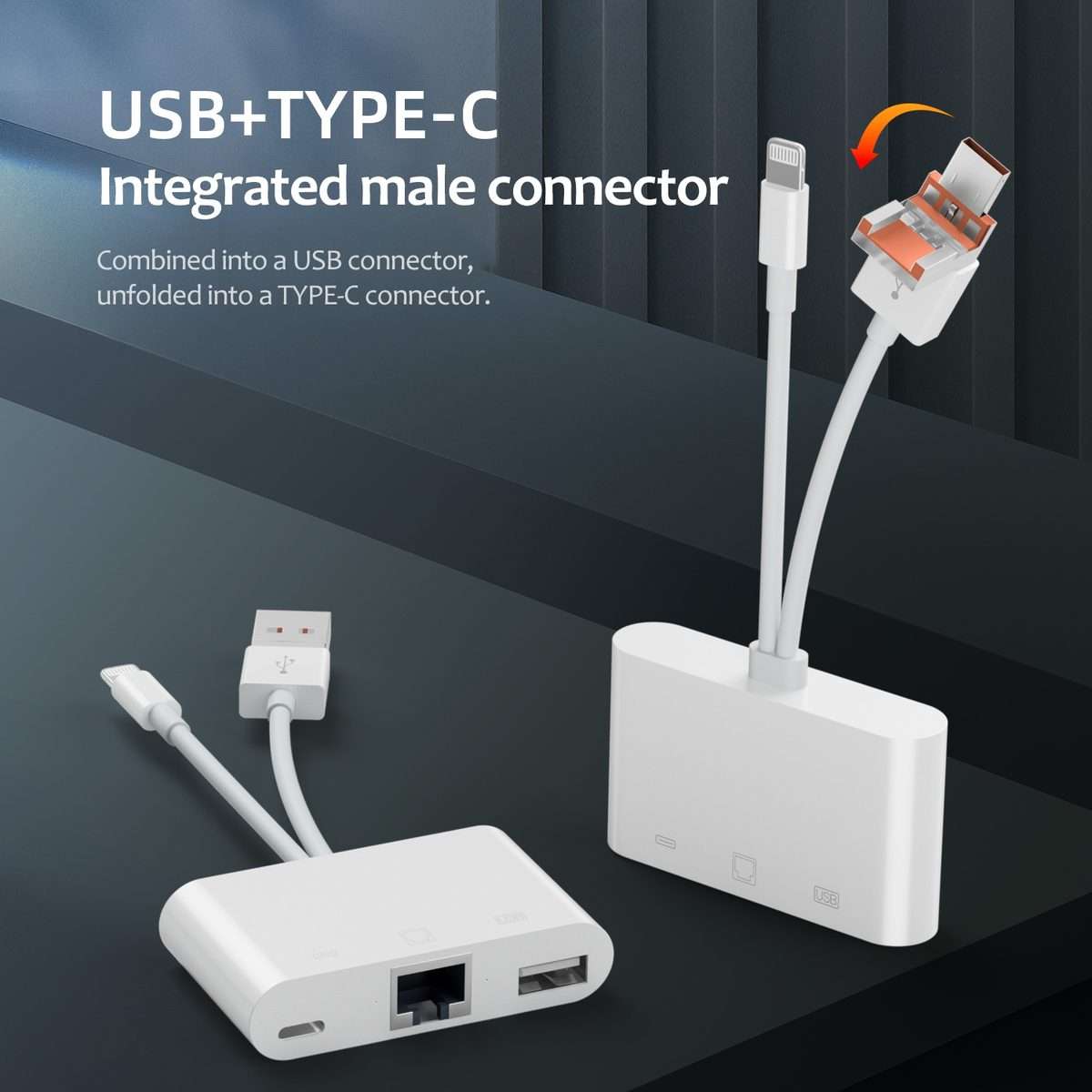 NK-107TL Pro USB-C / Type-C, 8 Pin, USB to 8 Pin, USB, RJ45 Multi-function Adapter(White)