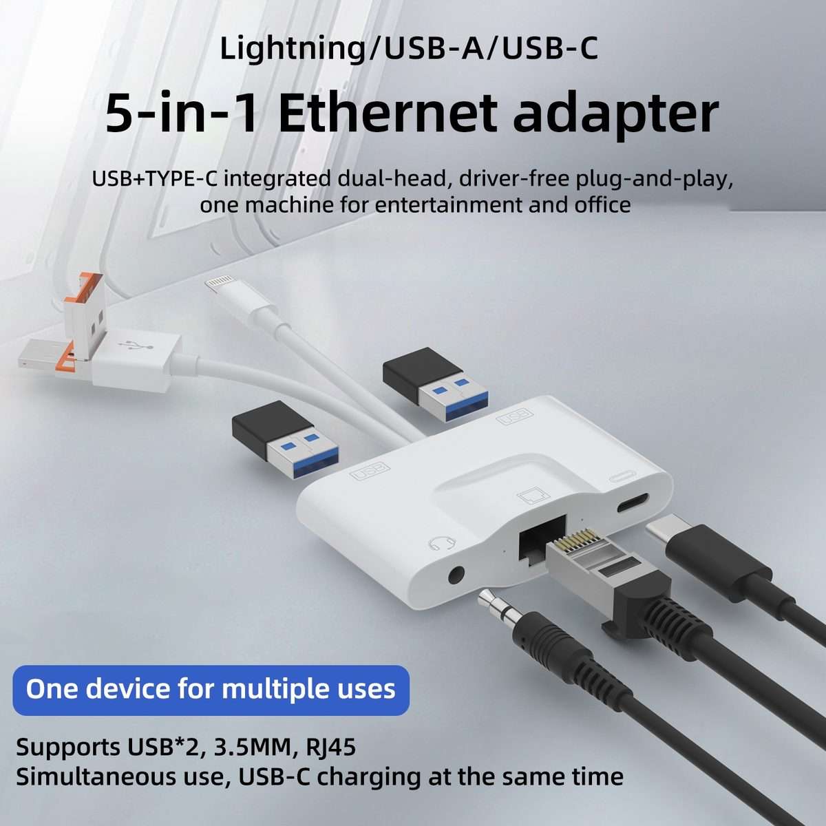 NK-1033TL Pro USB-C / Type-C, 8 Pin, USB to USB-C / Type-C, 2 x USB, RJ45, 3.5mm Multi ... (White)