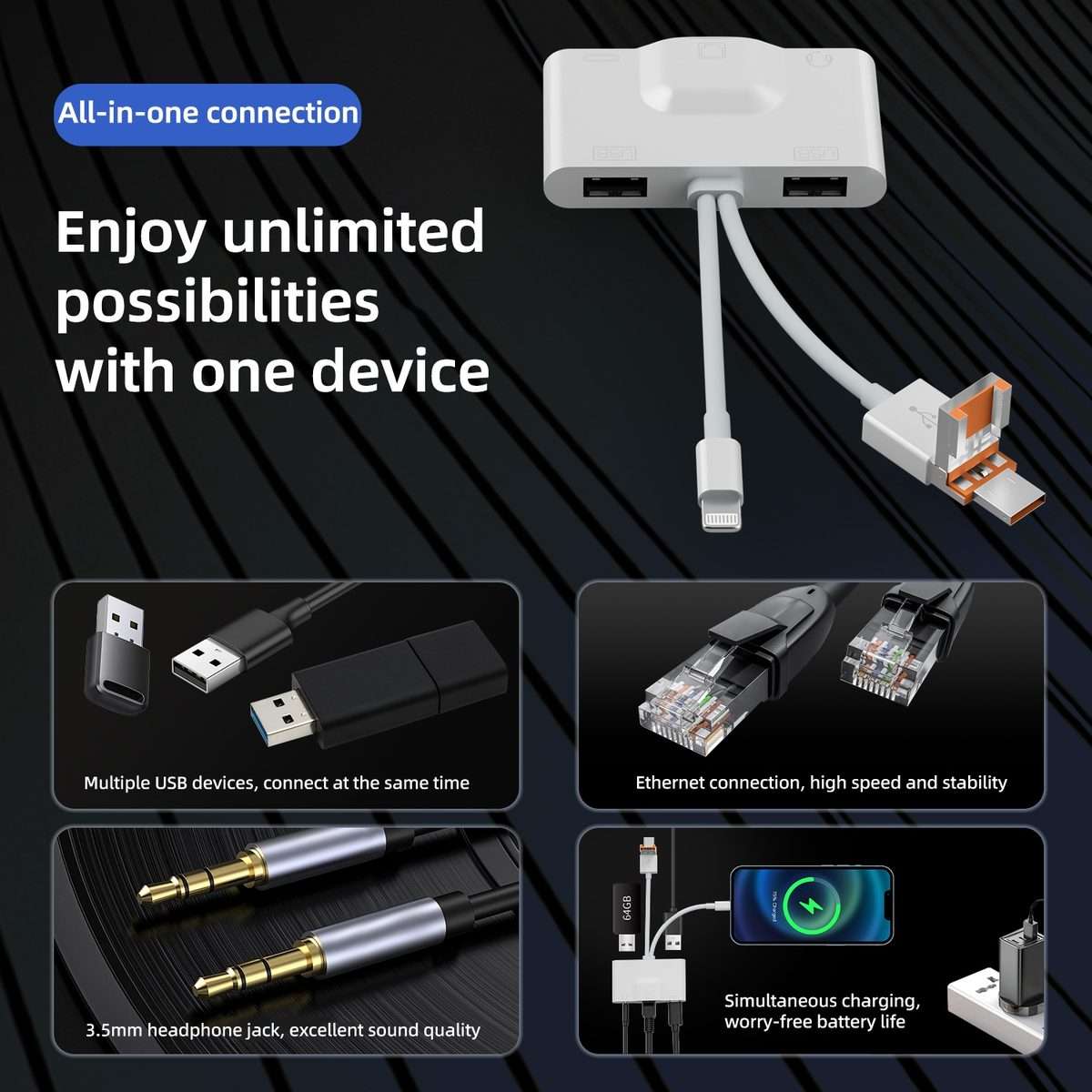 NK-1033TL Pro USB-C / Type-C, 8 Pin, USB to USB-C / Type-C, 2 x USB, RJ45, 3.5mm Multi ... (White)