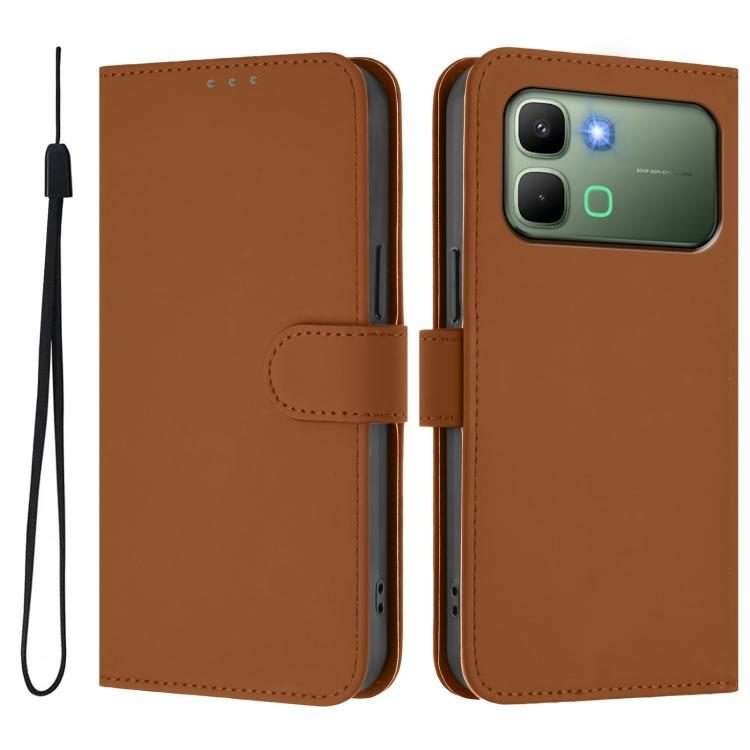 For Infinix Note Edge 5G Global Skin Feel Solid Color Leather Phone Case with Lanyard(Brown)