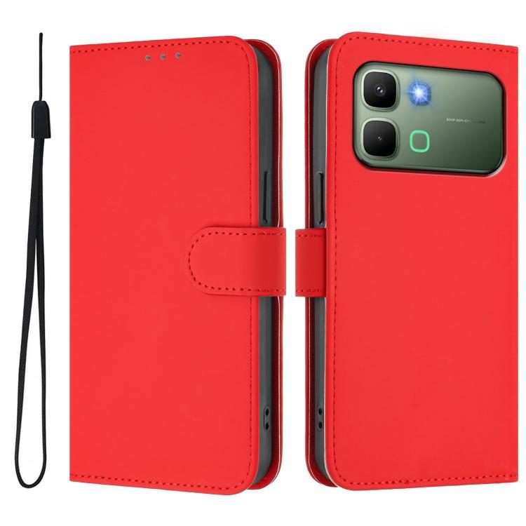 For Infinix Note Edge 5G Global Skin Feel Solid Color Leather Phone Case with Lanyard(Red)