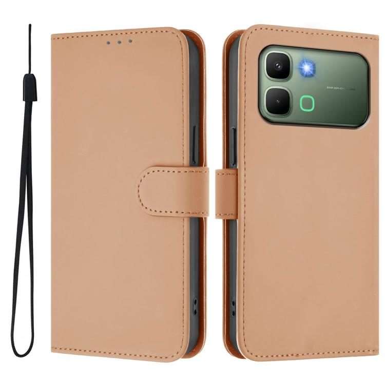 For Infinix Note Edge 5G Global Skin Feel Solid Color Leather Phone Case with Lanyard(Nude)