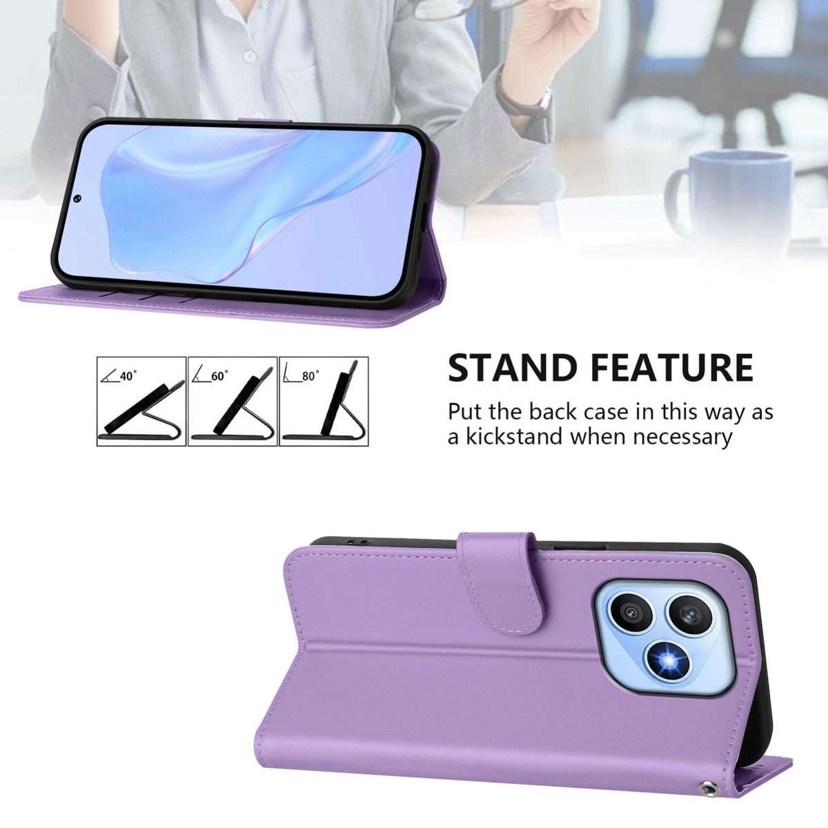 For Infinix Note Edge 5G Global Skin Feel Solid Color Leather Phone Case wit ... (Lavender Purple)