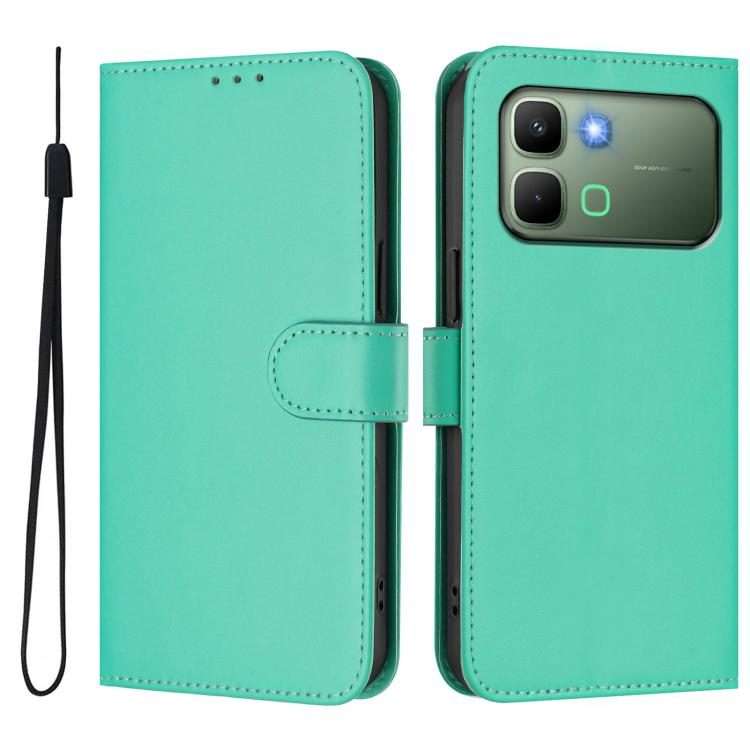 For Infinix Note Edge 5G Global Skin Feel Solid Color Leather Phone Case with Lanyard(Green)