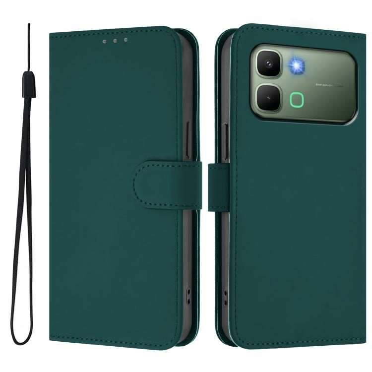 For Infinix Note Edge 5G Global Skin Feel Solid Color Leather Phone Case with Lanyard(Dark Green)