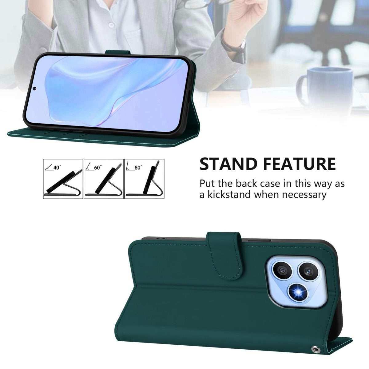 For Infinix Note Edge 5G Global Skin Feel Solid Color Leather Phone Case with Lanyard(Dark Green)