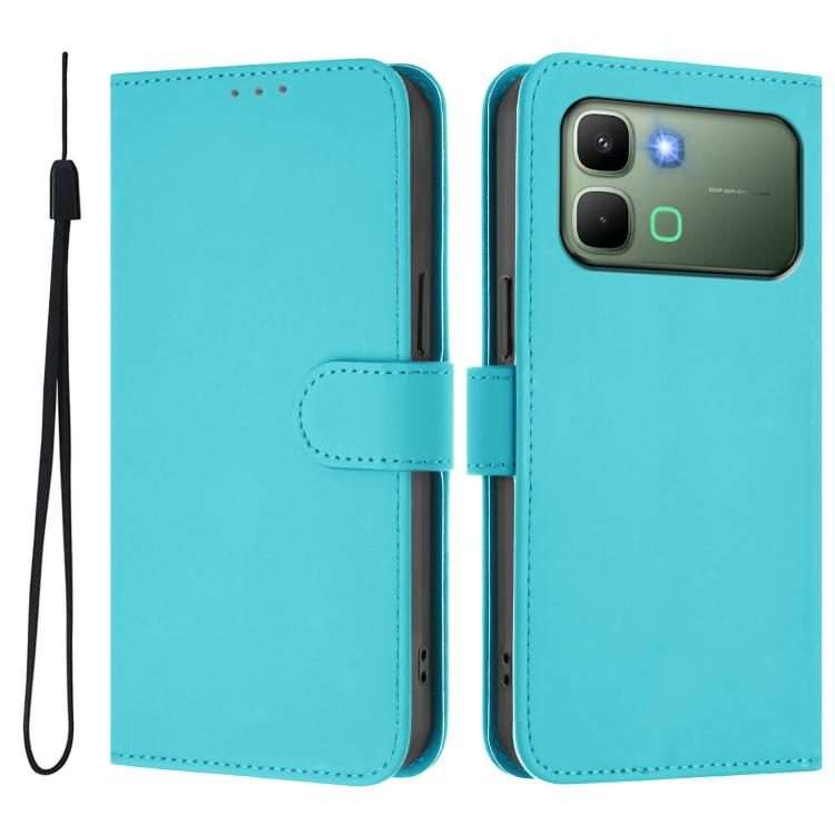 For Infinix Note Edge 5G Global Skin Feel Solid Color Leather Phone Case with Lanyard(Lake Blue)
