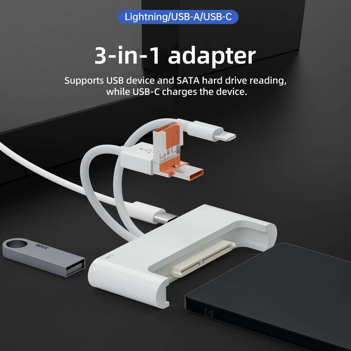 NK-1046TL Pro USB-C / Type-C, 8 Pin, USB to USB-C / Type-C, USB, SATA Interface Multi ... (White)