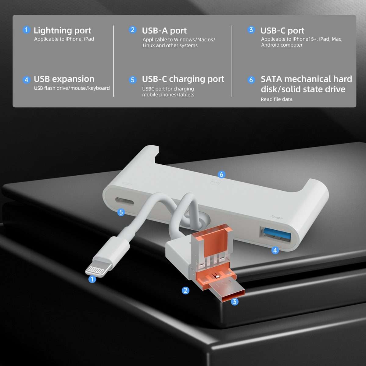 NK-1046TL Pro USB-C / Type-C, 8 Pin, USB to USB-C / Type-C, USB, SATA Interface Multi ... (White)
