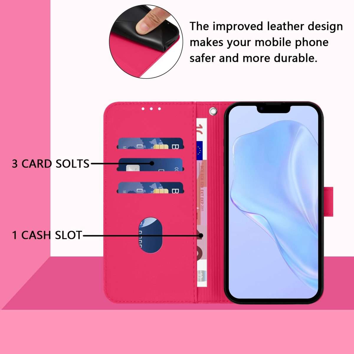 For iPhone 16 Pro Max Skin Feel Solid Color Leather Phone Case with Lanyard(Rose Red)