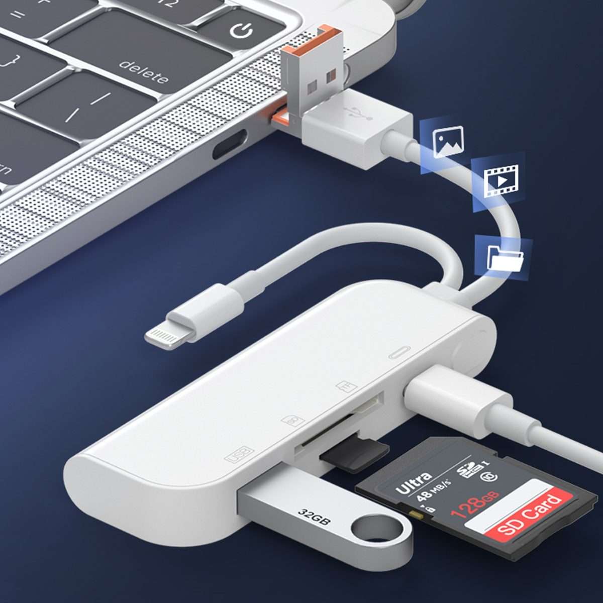 NK-9109TL Pro USB-C / Type-C, 8 Pin, USB to USB-C / Type-C, USB, TF / SD Card Multi-fu ... (White)