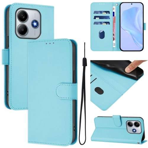 For Redmi Note 14 5G Skin Feel Solid Color Leather Phone Case with Lanyard(Sky Blue)