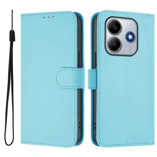 For Redmi Note 14 5G Skin Feel Solid Color Leather Phone Case with Lanyard(Sky Blue)