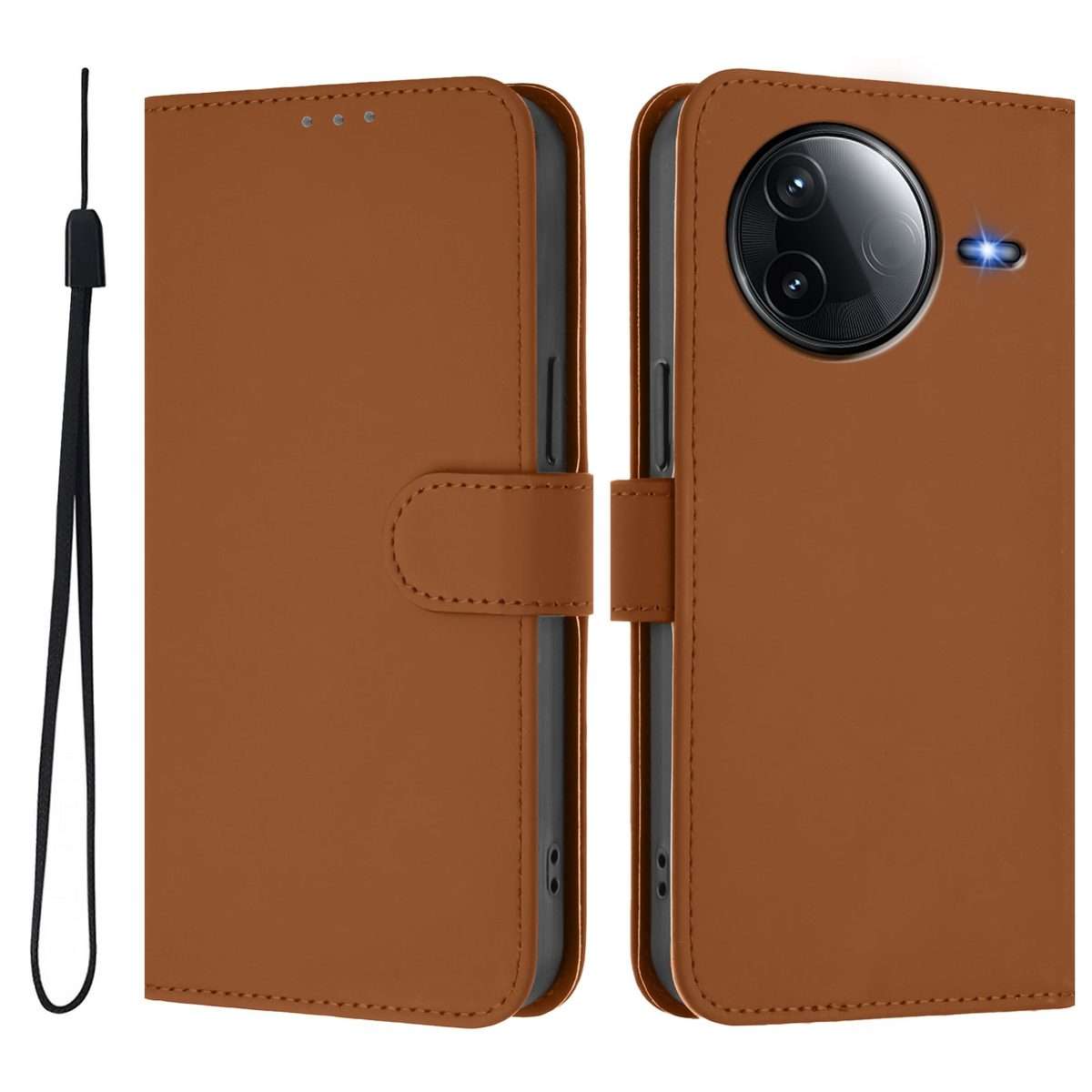 For Redmi K80 / K80 Pro Skin Feel Solid Color Leather Phone Case with Lanyard(Brown)