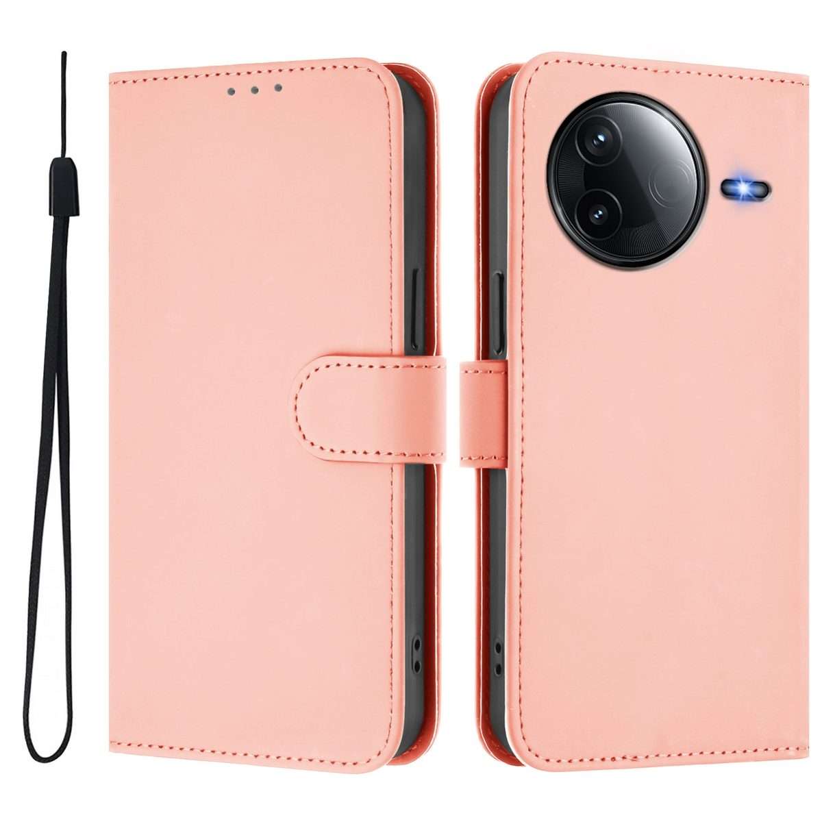 For Redmi K80 / K80 Pro Skin Feel Solid Color Leather Phone Case with Lanyard(Pink)
