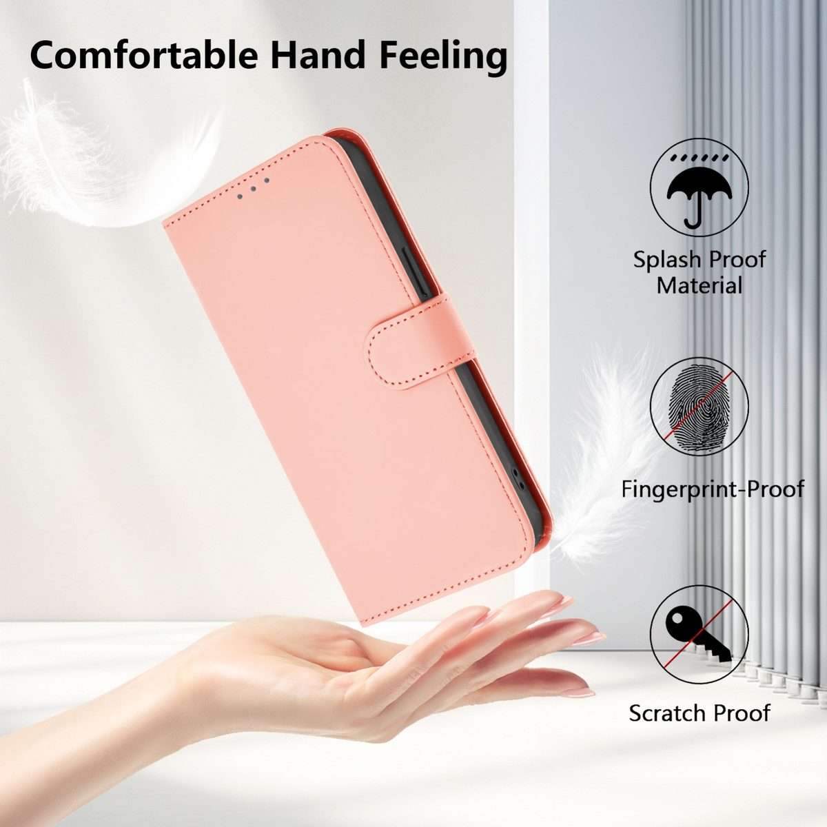 For Redmi K80 / K80 Pro Skin Feel Solid Color Leather Phone Case with Lanyard(Pink)