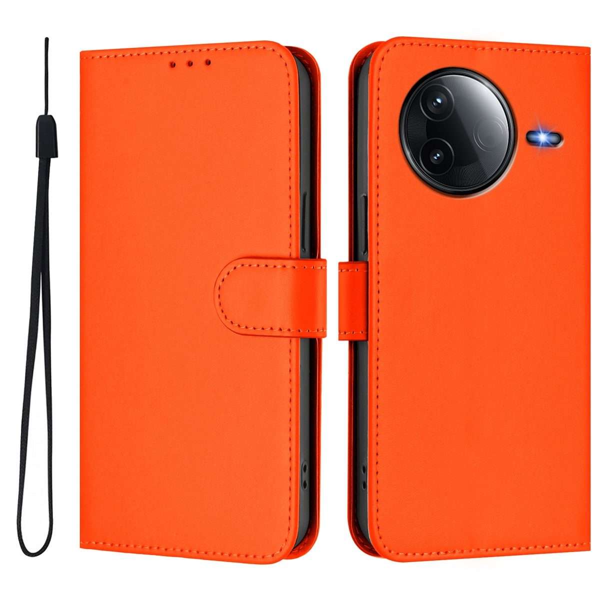 For Redmi K80 / K80 Pro Skin Feel Solid Color Leather Phone Case with Lanyard(Orange)