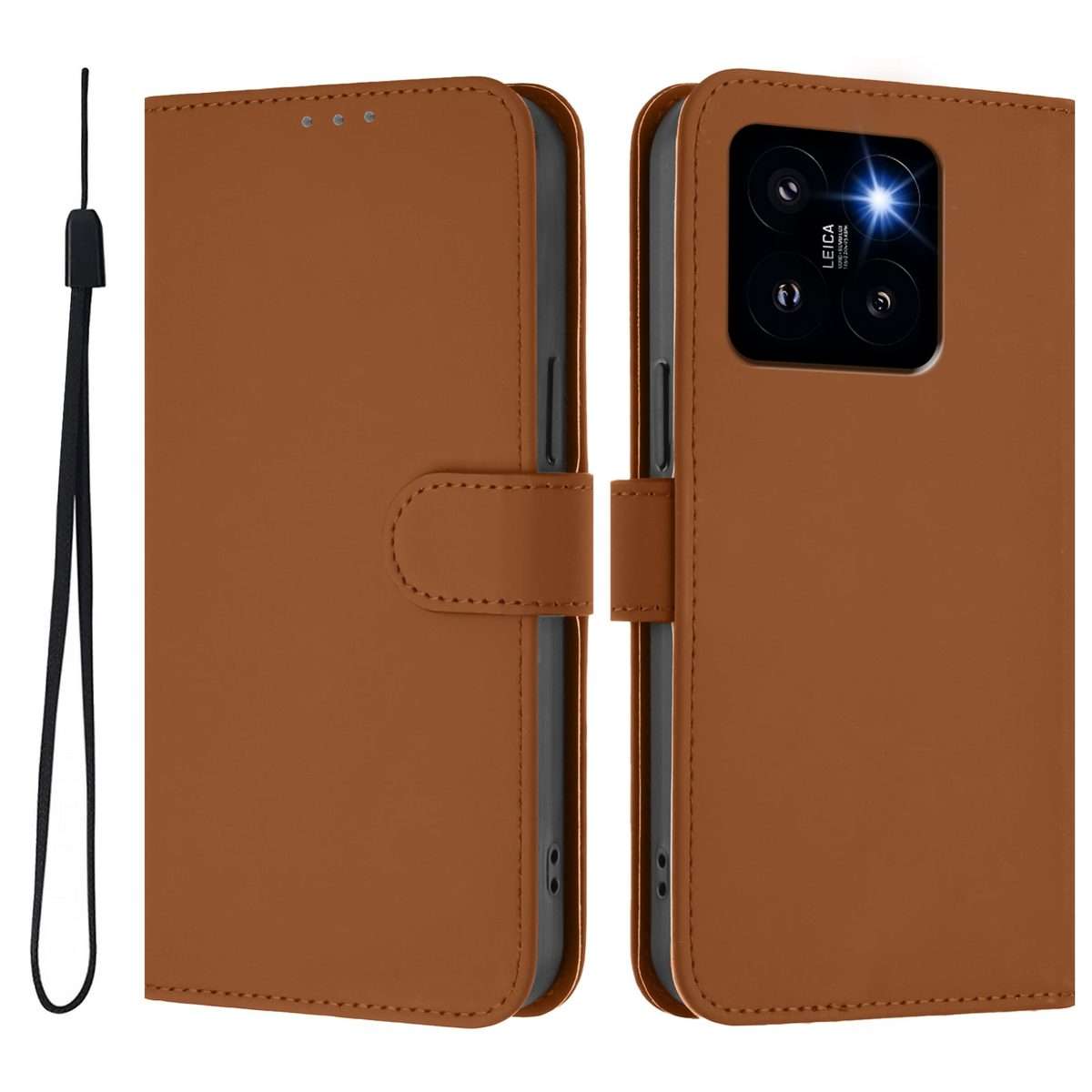 For Xiaomi 14 Pro 5G Global Skin Feel Solid Color Leather Phone Case with Lanyard(Brown)