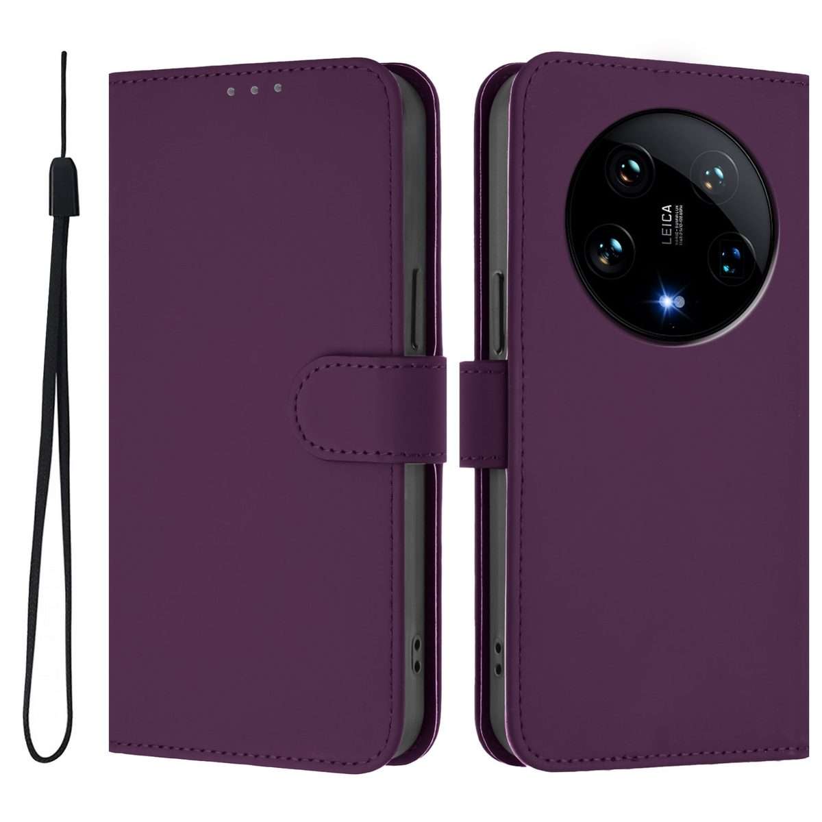 For Xiaomi 14 Ultra 5G Global Skin Feel Solid Color Leather Phone Case with Lanyard(Violet)
