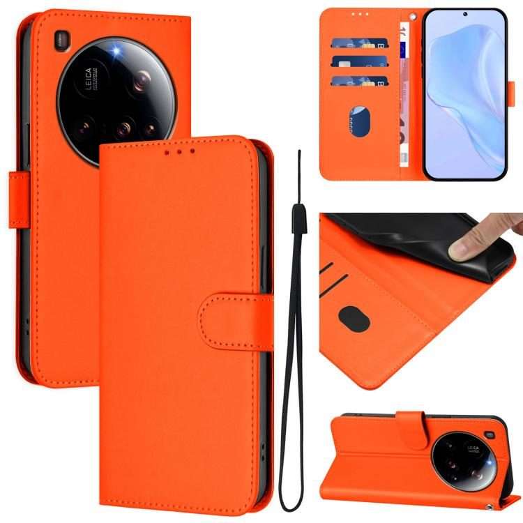 For Xiaomi 15 Ultra Skin Feel Solid Color Leather Phone Case with Lanyard(Orange)
