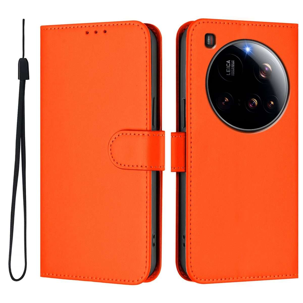 For Xiaomi 15 Ultra Skin Feel Solid Color Leather Phone Case with Lanyard(Orange)