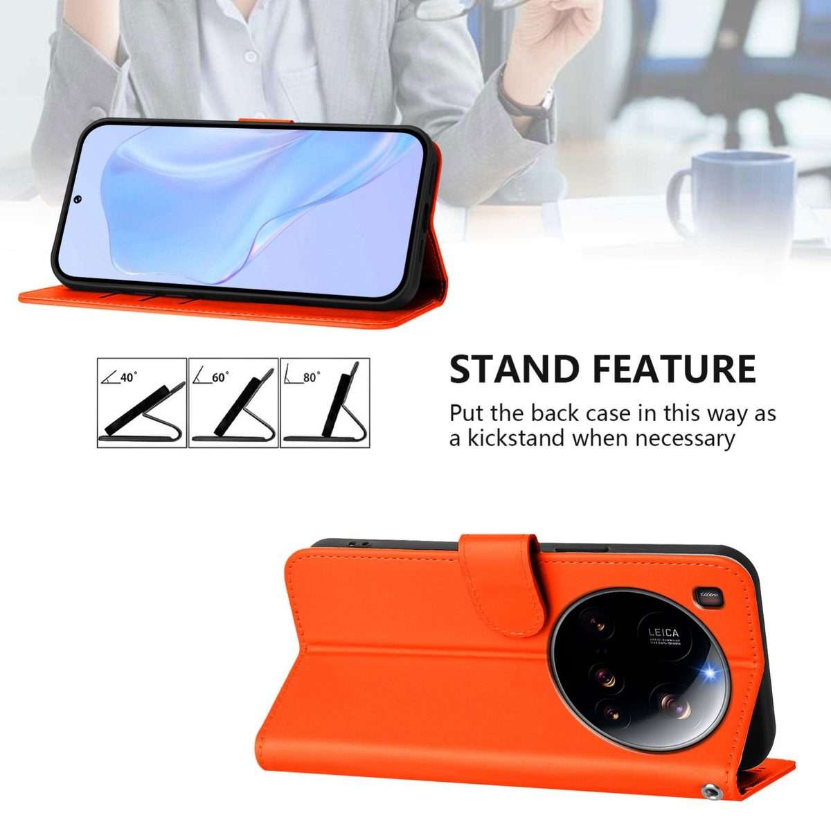 For Xiaomi 15 Ultra Skin Feel Solid Color Leather Phone Case with Lanyard(Orange)