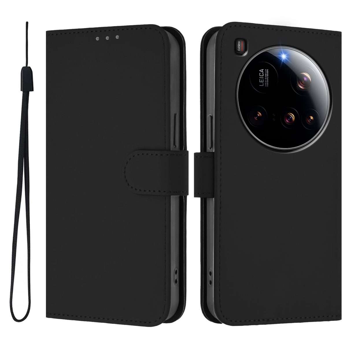 For Xiaomi 15 Ultra Skin Feel Solid Color Leather Phone Case with Lanyard(Black)