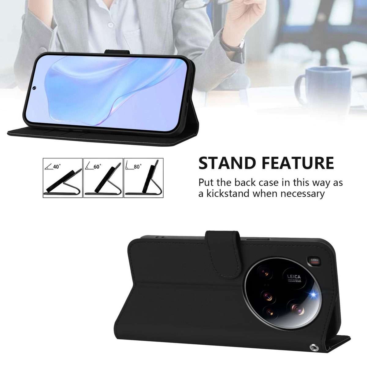For Xiaomi 15 Ultra Skin Feel Solid Color Leather Phone Case with Lanyard(Black)