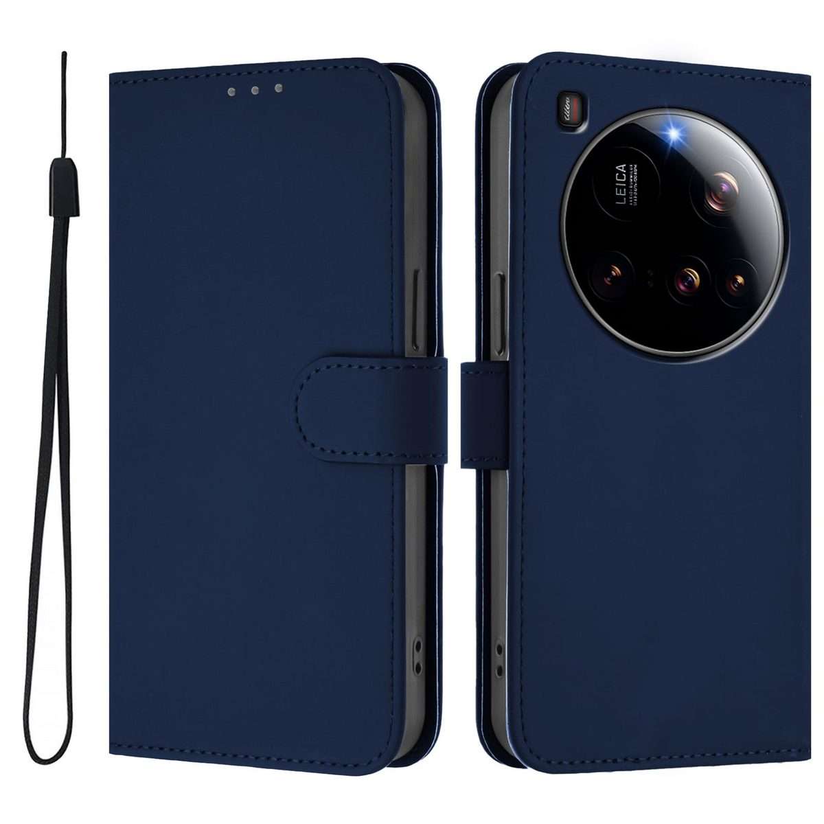 For Xiaomi 15 Ultra Skin Feel Solid Color Leather Phone Case with Lanyard(Navy Blue)