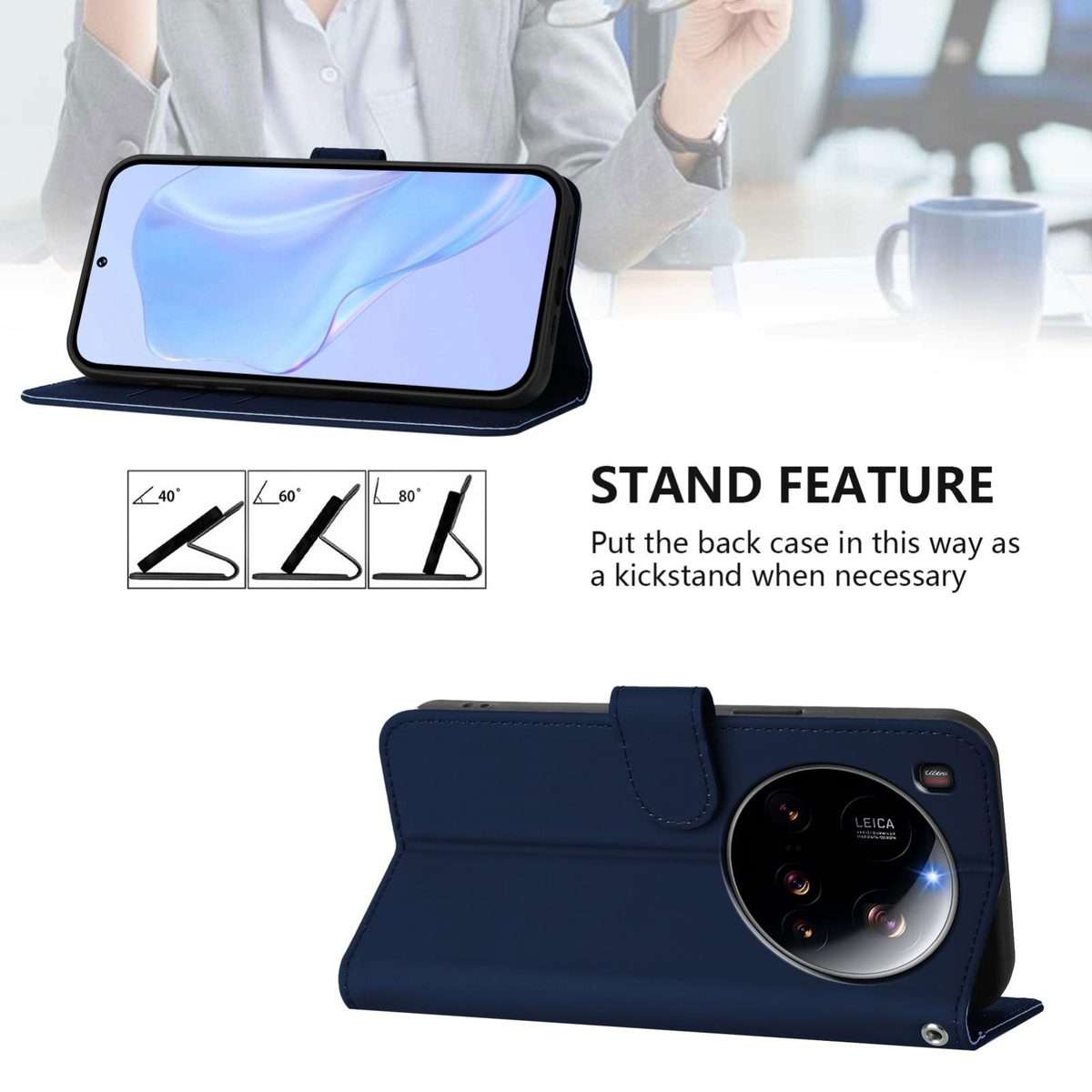 For Xiaomi 15 Ultra Skin Feel Solid Color Leather Phone Case with Lanyard(Navy Blue)