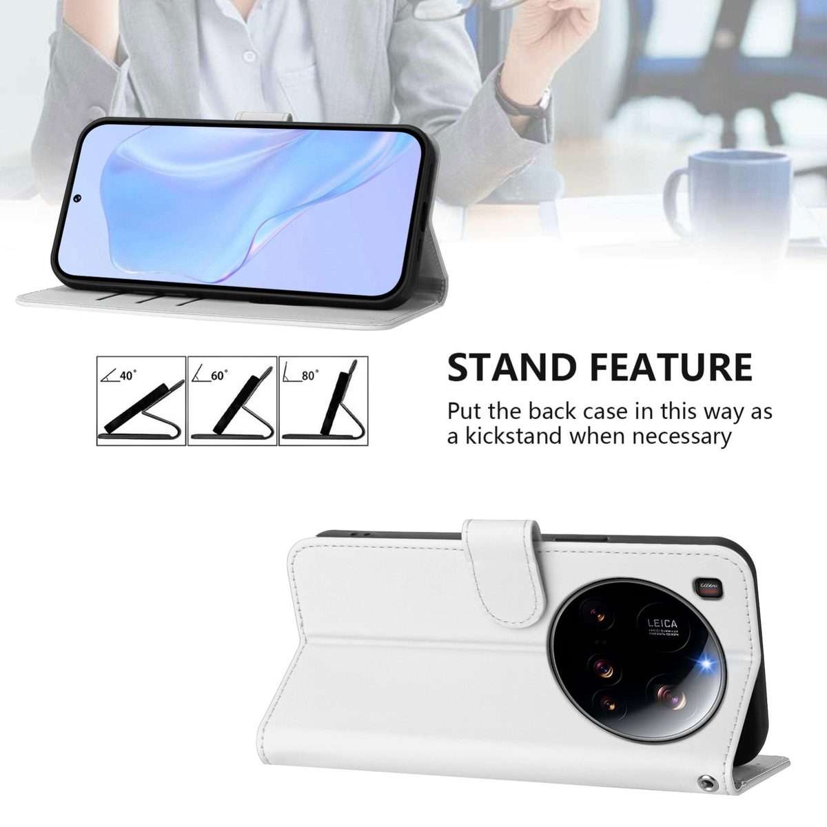 For Xiaomi 15 Ultra Skin Feel Solid Color Leather Phone Case with Lanyard(White)