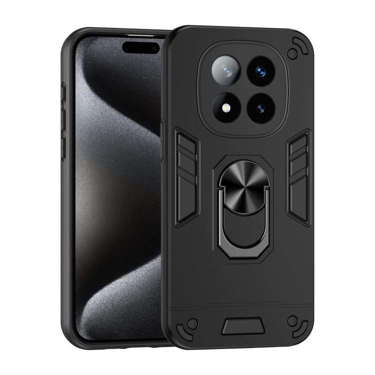 For Redmi Note 14 Pro+ 5G Shockproof Metal Ring Holder Phone Case(Black)