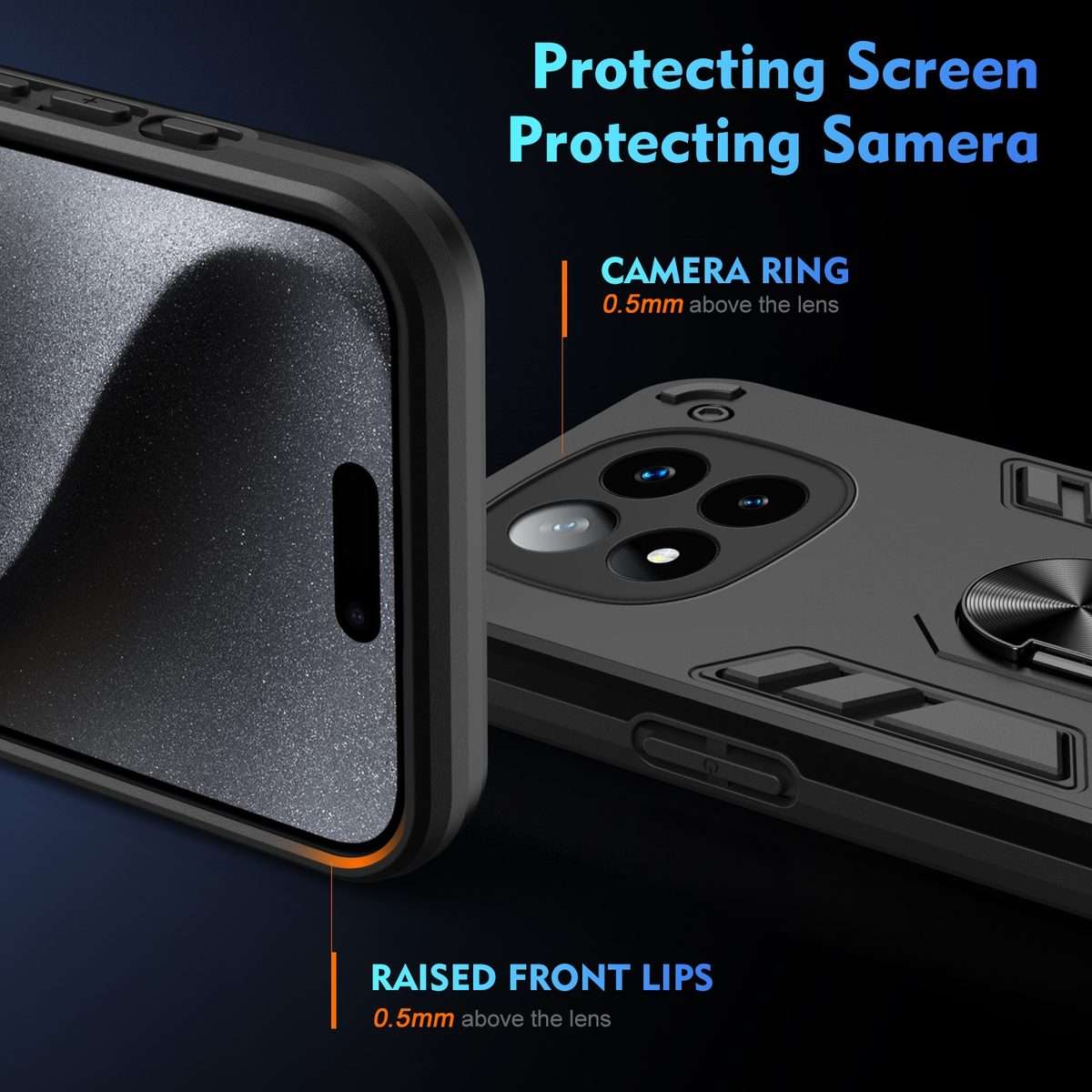 For Redmi Note 14 Pro+ 5G Shockproof Metal Ring Holder Phone Case(Black)