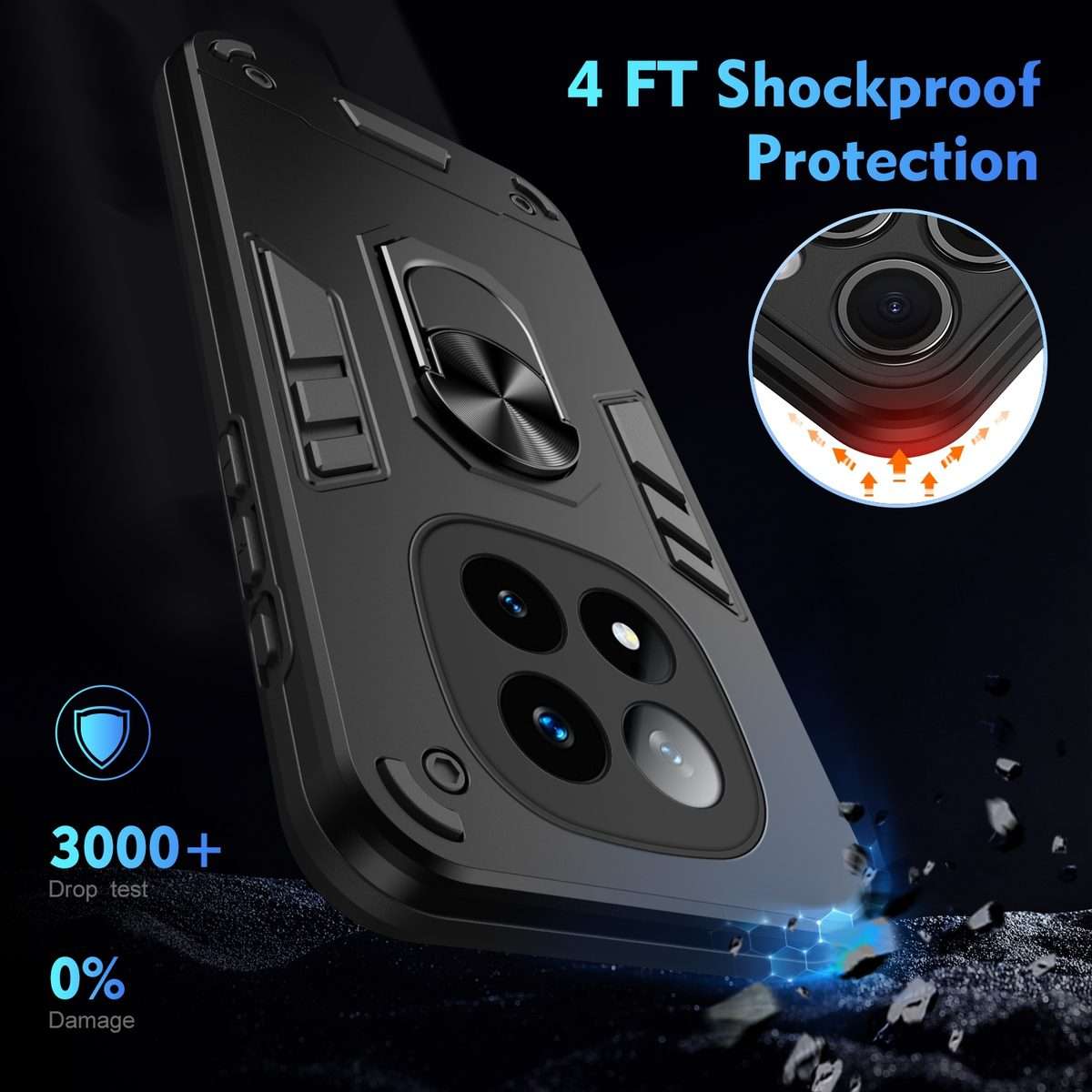 For Redmi Note 14 Pro+ 5G Shockproof Metal Ring Holder Phone Case(Black)