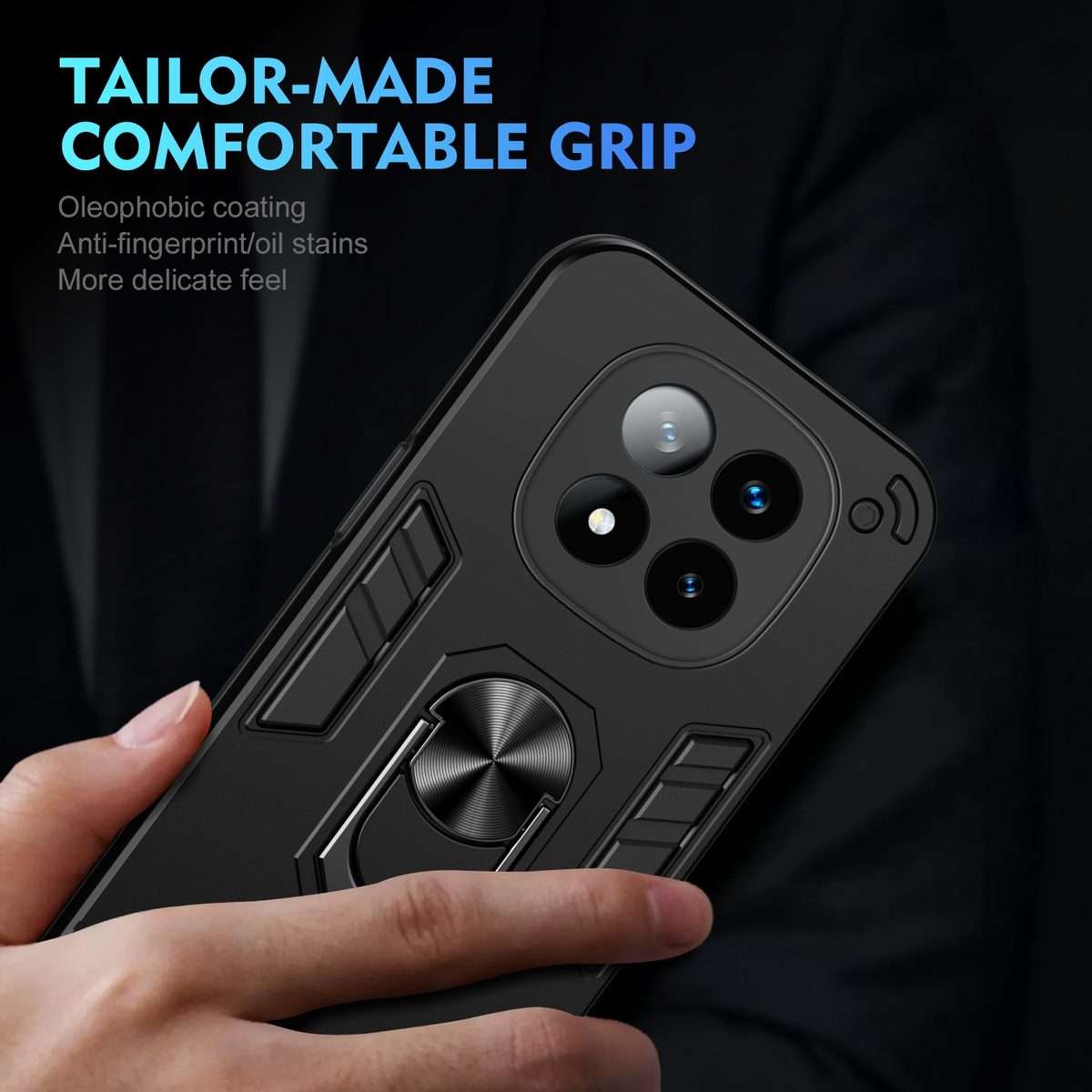 For Redmi Note 14 Pro+ 5G Shockproof Metal Ring Holder Phone Case(Black)