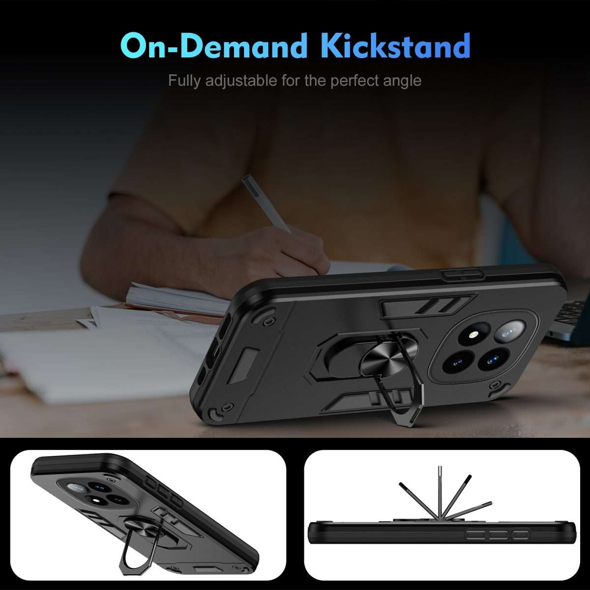 For Redmi Note 14 Pro+ 5G Shockproof Metal Ring Holder Phone Case(Black)