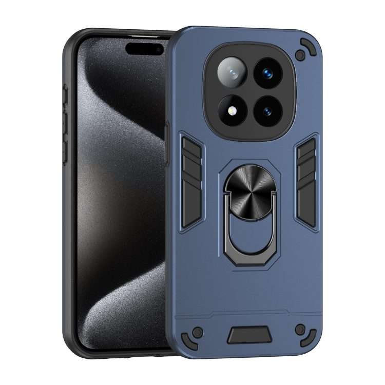For Redmi Note 14 Pro+ 5G Shockproof Metal Ring Holder Phone Case(Blue)