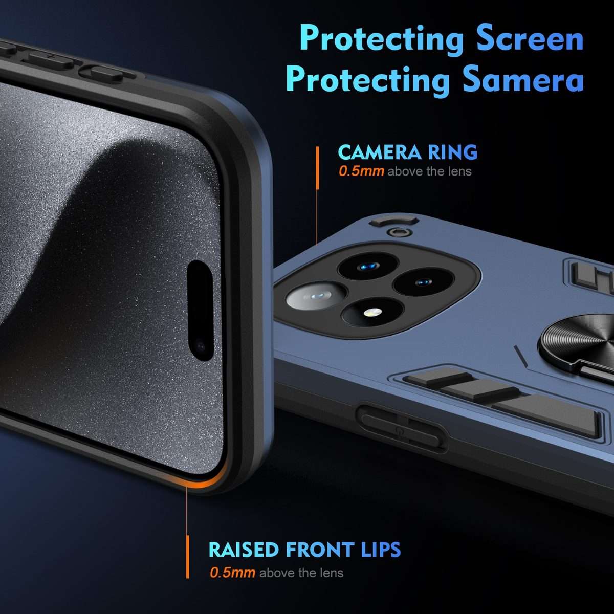 For Redmi Note 14 Pro+ 5G Shockproof Metal Ring Holder Phone Case(Blue)