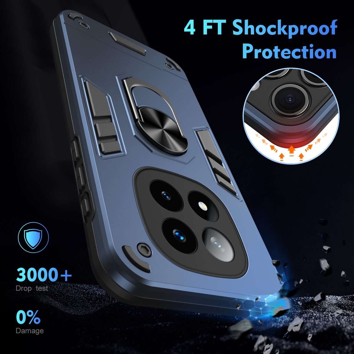For Redmi Note 14 Pro+ 5G Shockproof Metal Ring Holder Phone Case(Blue)