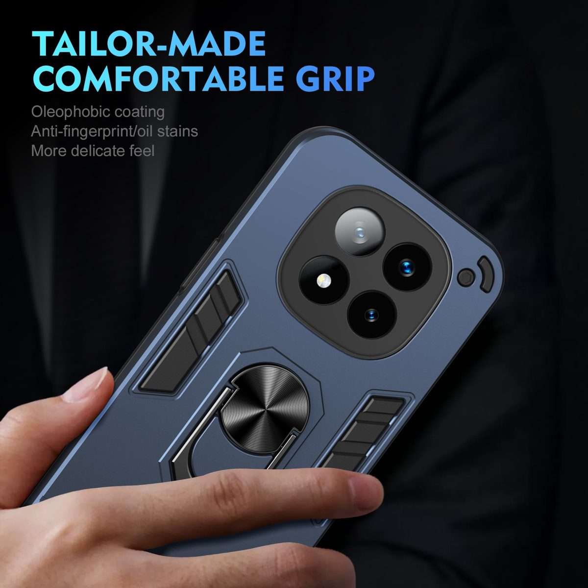 For Redmi Note 14 Pro+ 5G Shockproof Metal Ring Holder Phone Case(Blue)