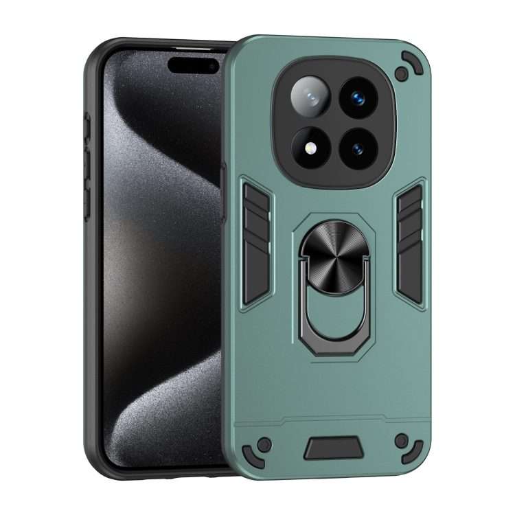 For Redmi Note 14 Pro+ 5G Shockproof Metal Ring Holder Phone Case(Green)